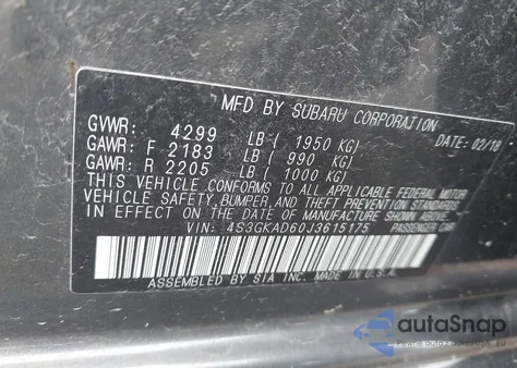 2018 Subaru Impreza 2.0I Premium z USA, uszkodzony, nr VIN 4S3GKAD60J3615175